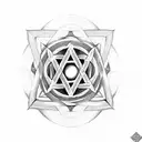 a half sleeve with metatron's cube, a moon, and an endless knot tattoo design idea