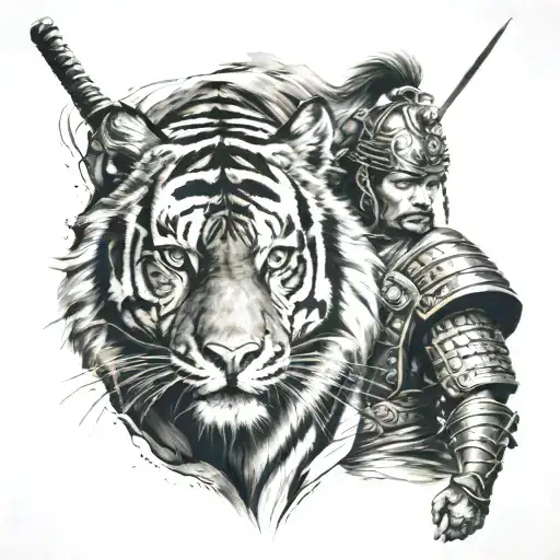 tiger and samurai warrior tattoo design idea