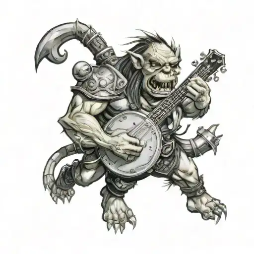 World Of Warcraft  Orc Playing a Banjo tattoo design idea