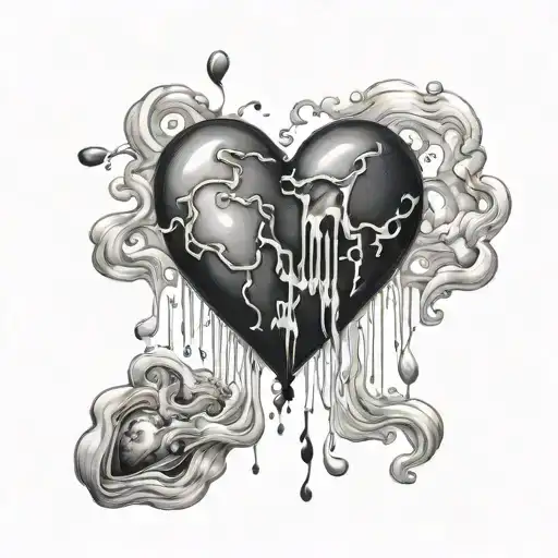 a broken heart and black balloon floating tattoo design idea