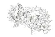 heart rate, butterflies, never give up text tattoo design idea
