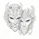 Romanian mask split in half tattoo design idea