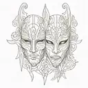 Romanian mask split in half tattoo design idea