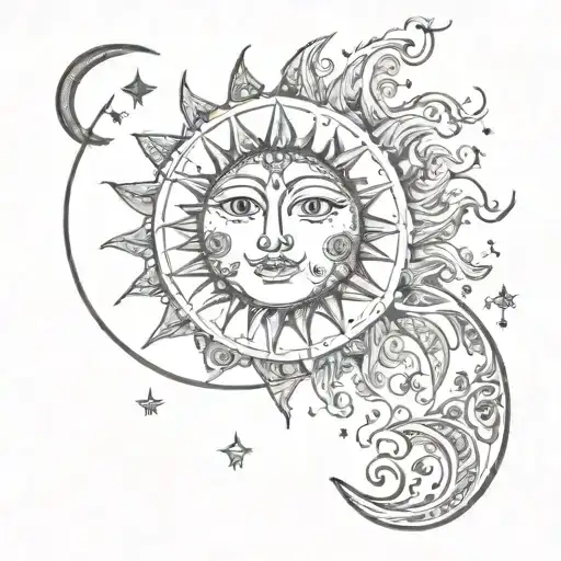 sun and moon tattoo design idea