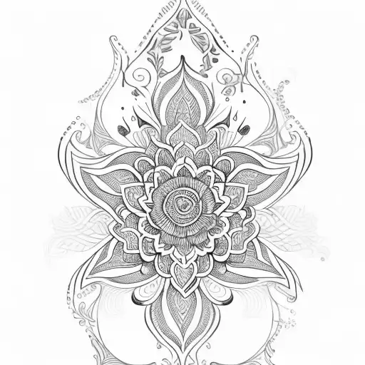 floral henna and lettering tattoo design idea