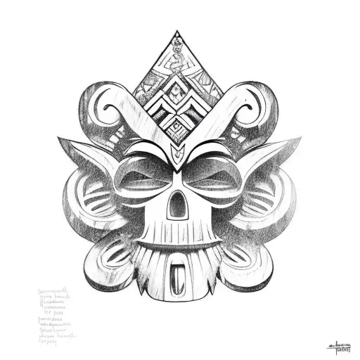 Polynesian hawaiian tiki god, wood face tattoo design idea