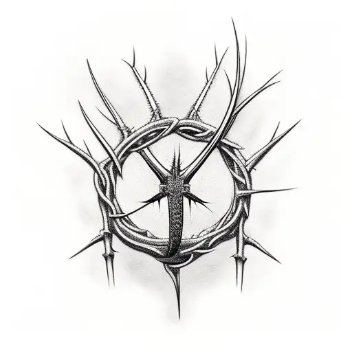 back spine crown of thorns and cross tattoo design idea