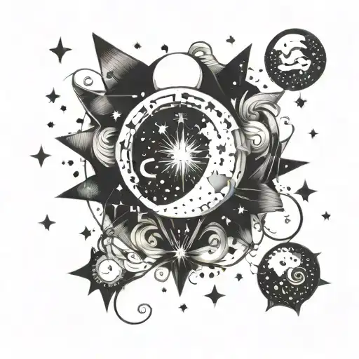 A celestial themed tattoo incorporating hearts, stars, and moons tattoo design idea