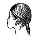 small catholic cross behind ear, cursive elements tattoo design idea