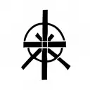 small catholic cross behind ear, cursive elements tattoo design idea