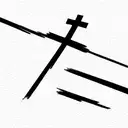 small catholic cross behind ear, cursive elements tattoo design idea