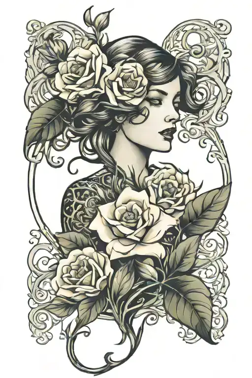 art nouveau style design flora arm sleeve tattoo design idea
