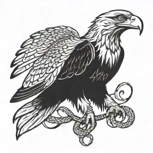 eagle soaring holding snake wrapped tattoo design idea
