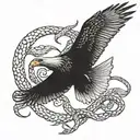eagle soaring holding snake wrapped tattoo design idea
