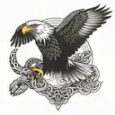 eagle soaring holding snake wrapped tattoo design idea