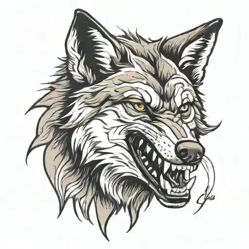 wolf showing teeth tattoo design idea