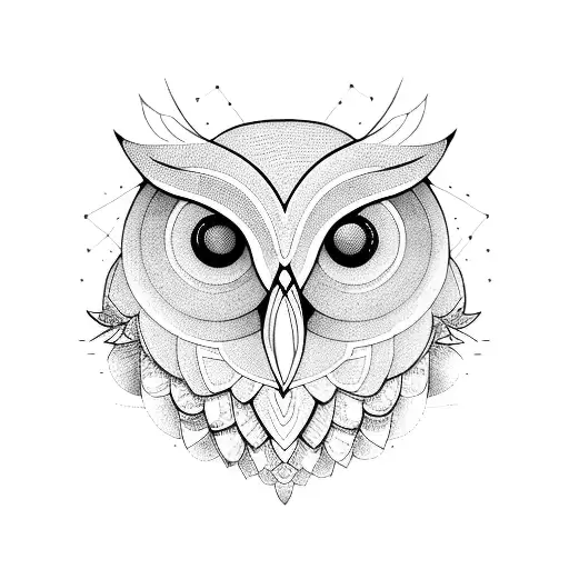 owl, polygons, shapes open wings tattoo design idea
