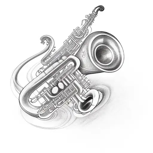 cartoon style saxaphone with soundwaves tattoo design idea