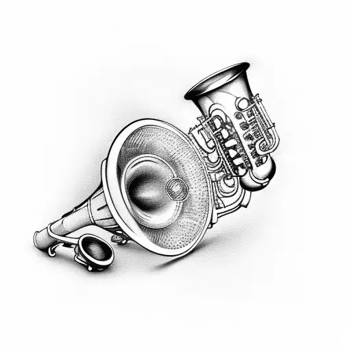 lips and saxaphone with soundwaves tattoo design idea