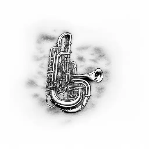 cartoon style saxaphone with soundwaves tattoo design idea