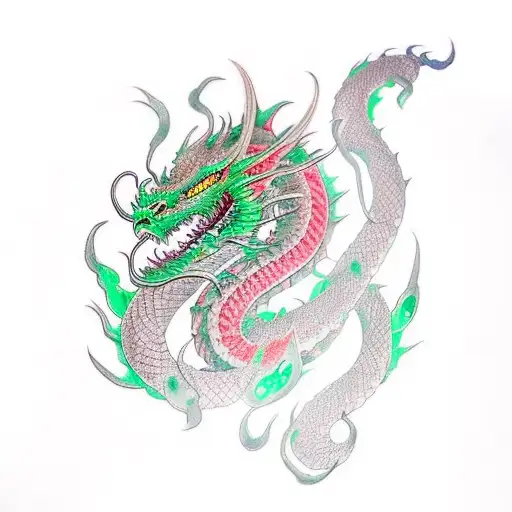 green dragon with luminous smoke tendrils tattoo design idea