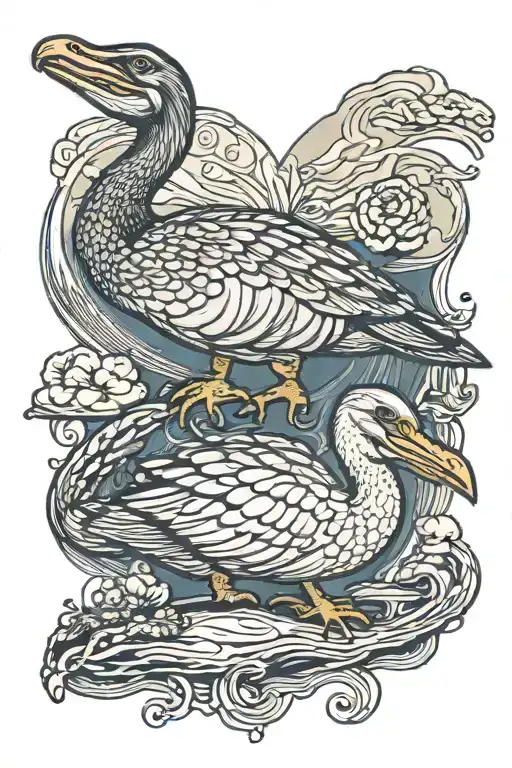 oyster, alligator full body, pelican sitting, nautical map tattoo design idea