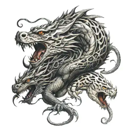 two Dragons save tiger    tattoo design idea