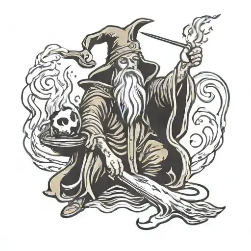 evil wizard casting a spell tattoo design idea