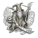 evil wizard casting a spell tattoo design idea