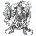 evil wizard casting a spell tattoo design idea