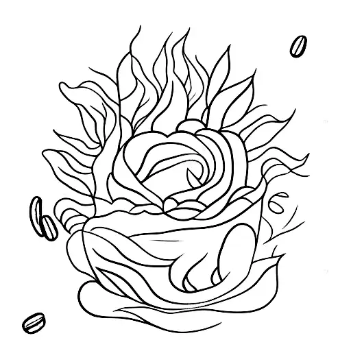 A steaming cup of coffee surrounded by delicate sunflower petals tattoo design idea