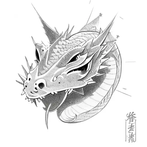 tiny dragon with three stars in the background tattoo design idea