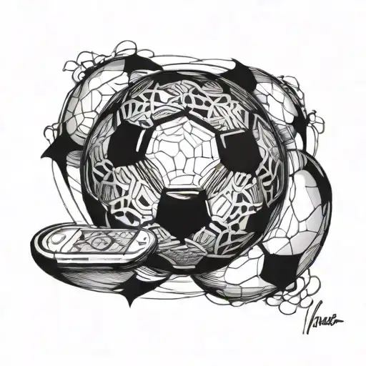 An intricate design of a football merging with an iPhone, symbolizing your passion for both interests tattoo design idea