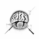 Brains with highway around it and spinning clock tattoo design idea