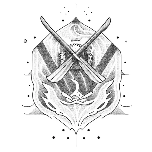 man that paddels kayak with waves tattoo design idea