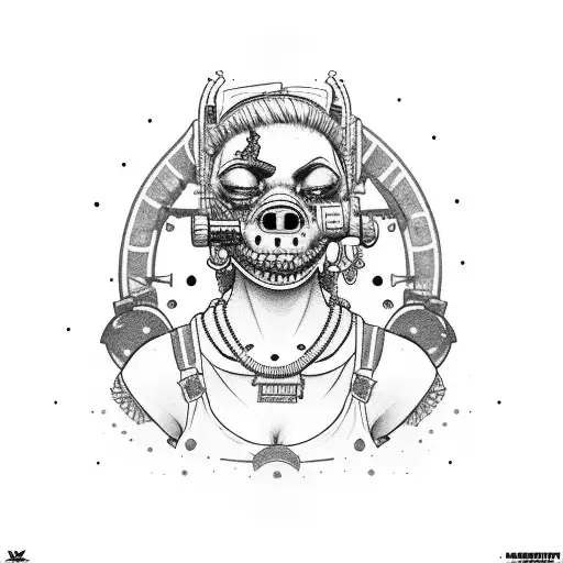 tank girl trash polka side profile tattoo design idea