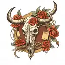 bull skull, cards, rope, barbed wire, horseshoe, dice, cattle tag leg sleeve tattoo design idea
