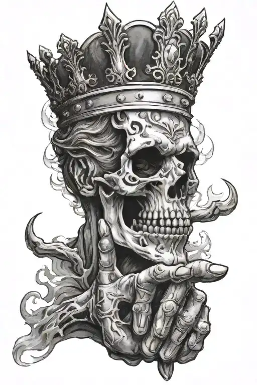 king baldwin 4 hand gesture with shadows and smoke, his face must be cut in half and skull is exposed like a mirror tattoo design idea