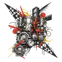 trash polka style tattoo design idea