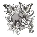 lotus flower, butterfly, elephant tattoo design idea