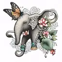 lotus flower, butterfly, elephant tattoo design idea