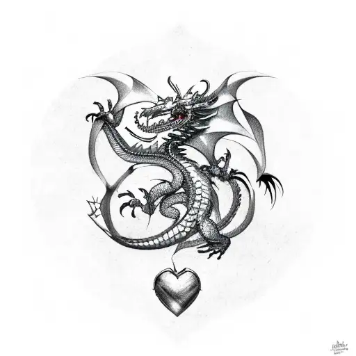 A minimalist and abstract representation of a dragon, heart, and scorpion combined, reflecting the client's favorite things in a unique way tattoo design idea