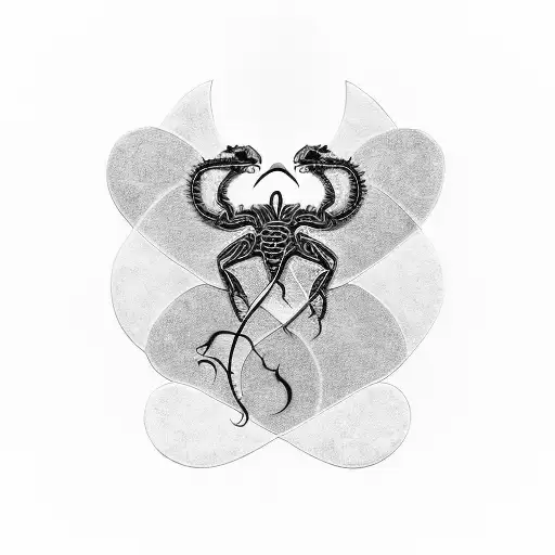 A minimalist and abstract representation of a dragon, heart, and scorpion combined, reflecting the client's favorite things in a unique way tattoo design idea