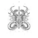 A minimalist and abstract representation of a dragon, heart, and scorpion combined, reflecting the client's favorite things in a unique way tattoo design idea