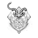 A minimalist and abstract representation of a dragon, heart, and scorpion combined, reflecting the client's favorite things in a unique way tattoo design idea