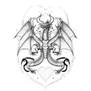 A minimalist and abstract representation of a dragon, heart, and scorpion combined, reflecting the client's favorite things in a unique way tattoo design idea