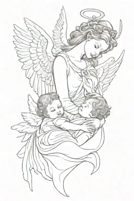 an angel mom and angel baby boy tattoo design idea