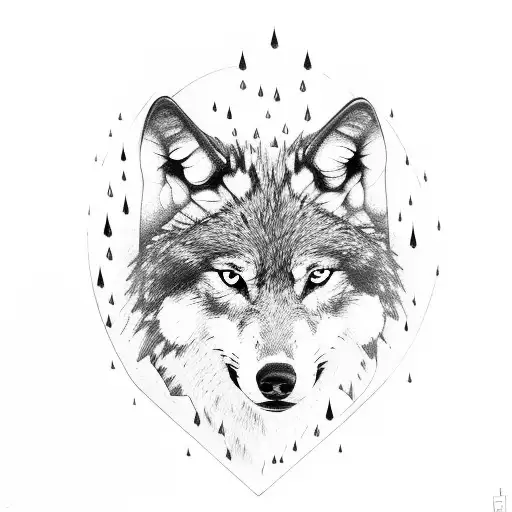 wolf, money and squirl sheltering in a cave from the rain tattoo design idea