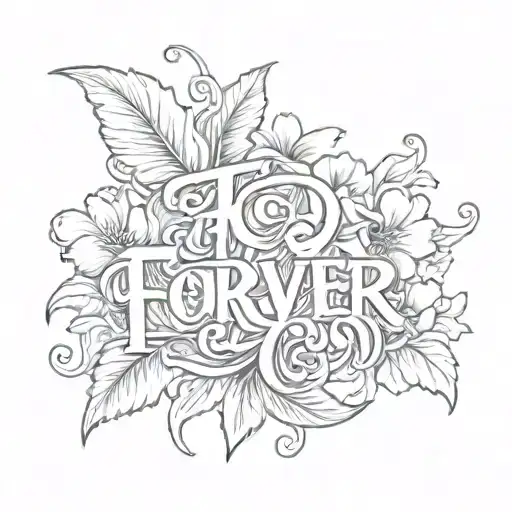 the word  forever in old english font with hibiscu's tattoo design idea
