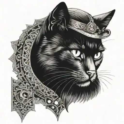 Black cat Elvis Presley in return to sender tattoo design idea